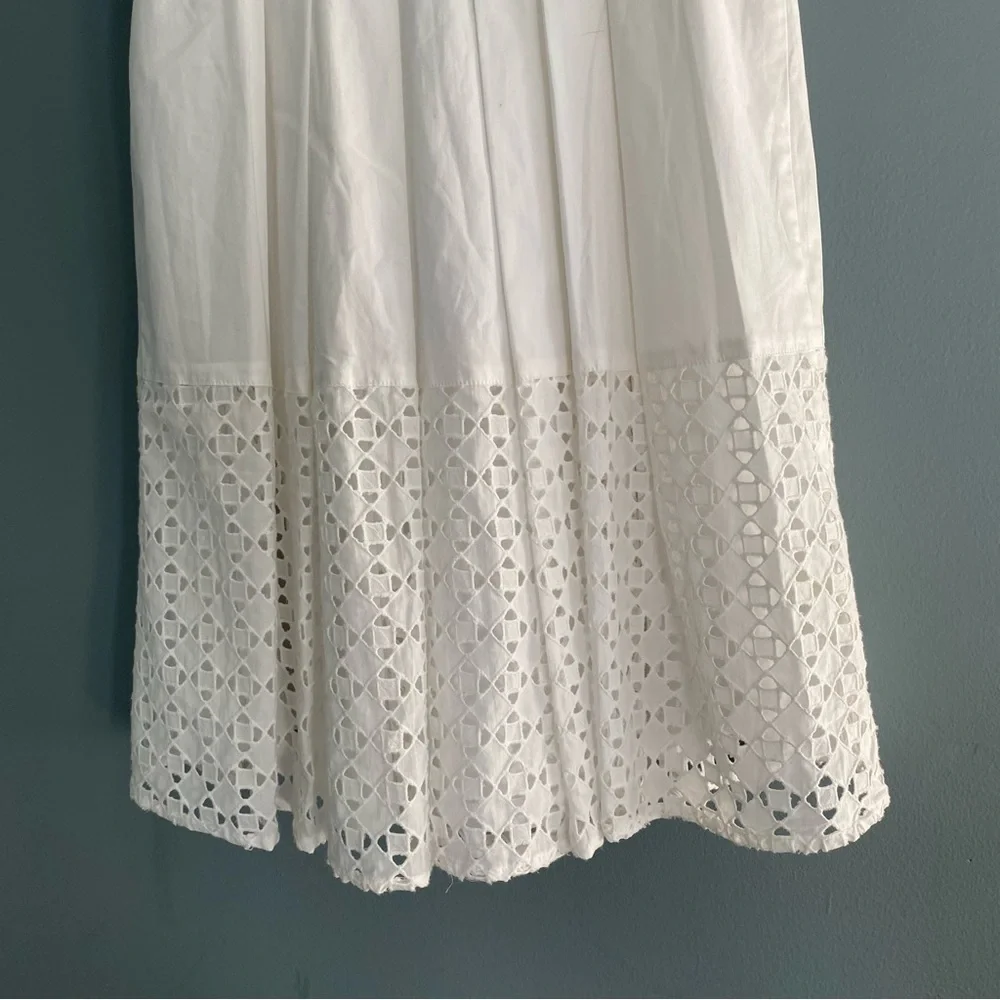 Ann Taylor White Eyelet Shirt Dress Sleeveless Button Down Sz 0 - Picture 9 of 11